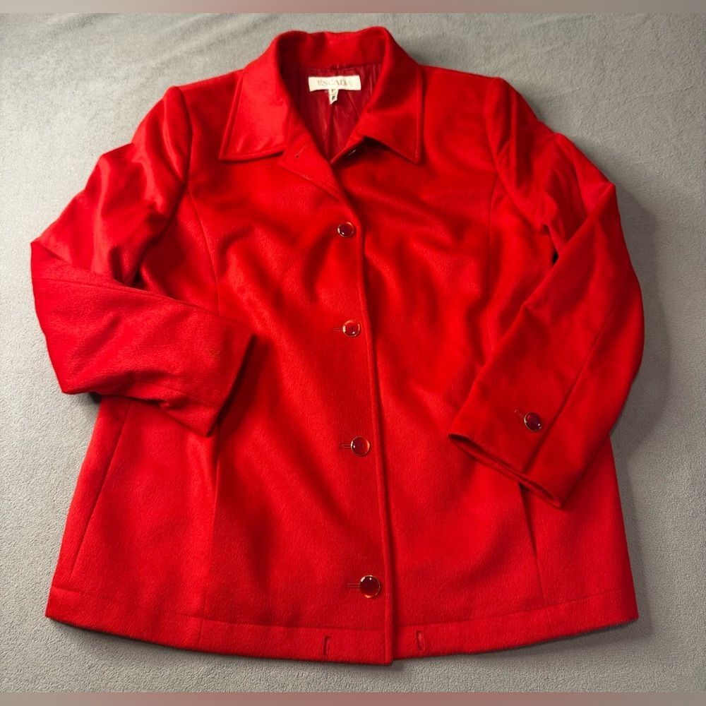 Escada Piacenza Wool Rabbit Angora Red Zip Jacket Blazer Coat Size 38 S M